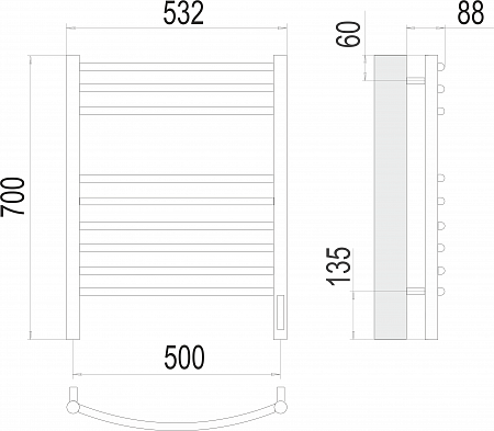 Классик П9 500х700 электро (sensor quick touch)  Полотенцесушитель TERMINUS Златоуст - фото 3