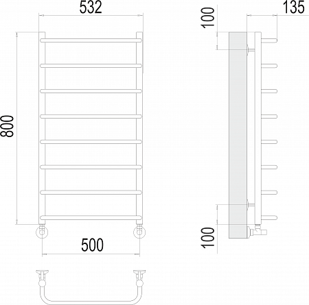 Стандарт П8 500х800  Полотенцесушитель  TERMINUS Златоуст - фото 3