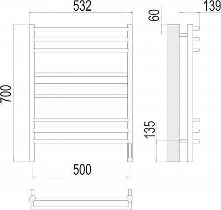 Прато П9 500х700 электро (sensor quick touch) Полотенцесушитель  TERMINUS Златоуст - фото 3